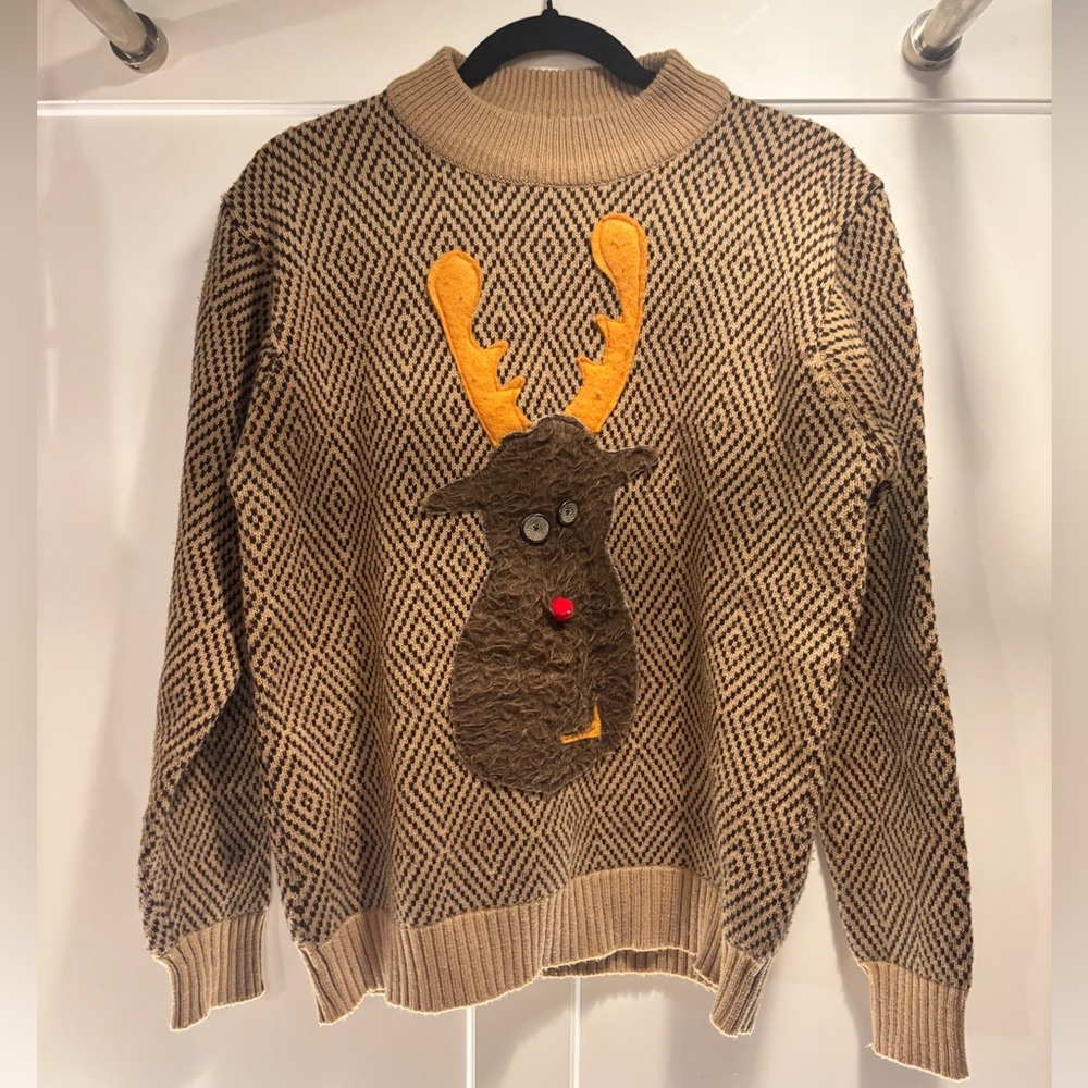 Vintage Sears Ugly Christmas Sweater – Reindeer Design (Unisex M/L) acrylic - Picture 1 of 5